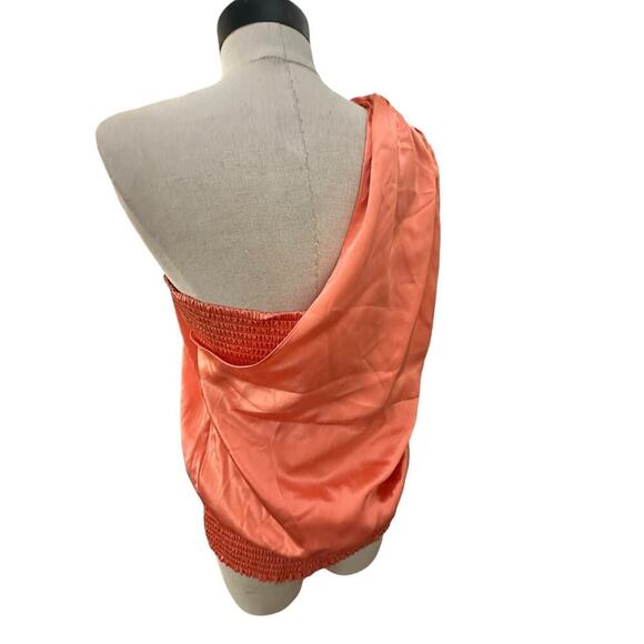 NWT Bebe Women's Orange 100% Silk One shoulder Wrap Wot Blouse Top Size Medium - Picture 7 of 7